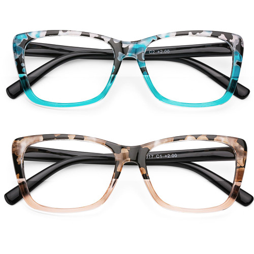 AQWANO Stylish Designer Reading Glasses for Women Blue Light Blocking Readers Fashion Pattern Print Anti Eye Strain Eyeglasses, 1.25