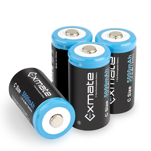 Exmate Rechargeable C Batteries, 5000mAh 1.2V Ni-MH High Capacity C Size Battery with Box (4 Pack)