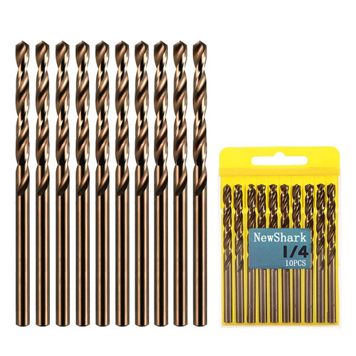NewShark 1/4" Cobalt Drill Bits, 10 Pack of M35 HSS Metal Drill Bit Set for Hard Metal, Stainless Steel, Cast Iron,Cobalt Drill Bits with Storage Case