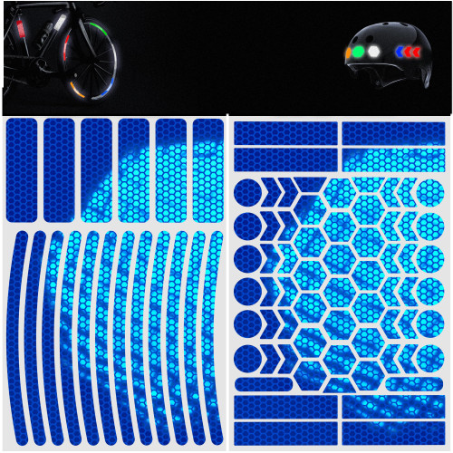 Reflective Stickers for Bikes 85pc (Blue)-Waterproof, High Visibility Bike Stickers for Flat Surfaces-Nighttime Safety Reflective Stickers for Helmet,Bicycle & Motorcycle-Adhesive Bicycle Reflectors