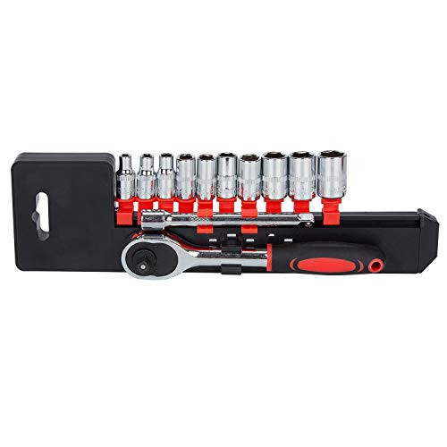 K Kwokker 12 Pieces 1/4 Inch Ratchet Socket Screwdriver Set Quick Release Reversible Ratchet Handle and Swappable Spanners Sockets with Hanging Rack