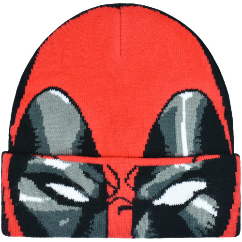 Concept One Marvel Deadpool Roll Down Cuff Beanie Hat, Red/Black, One Size