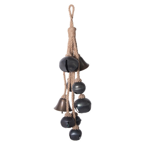 Creative Co-Op Decorative Metal Bells in Various Shapes on Jute Rope Hanger Wall Hangings, Black