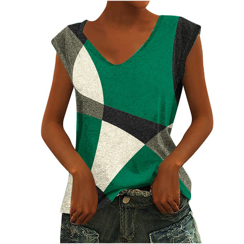 Green Women'S Sleeveless Tank Tops Basic Loose Tunic T Shirts Color Block Casual Tees Scoop Neck Going Out Summer Vests M