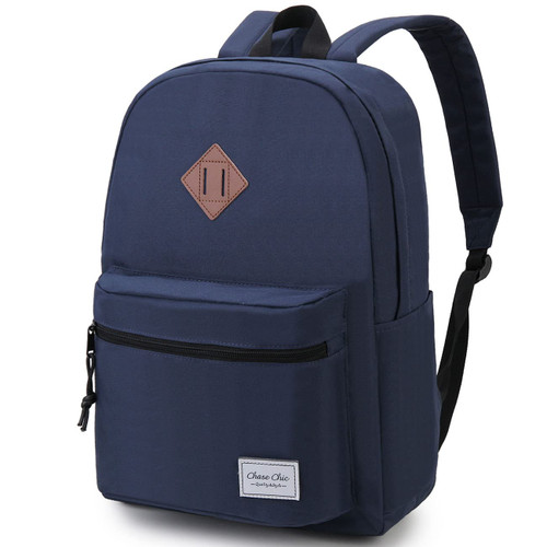 Chase Chic School Backpack, Casual Backpack Navy Blue Unisex Classic Lightweight Water Resistant Rucksack Travel Backpack Fits 15.6 Inch Laptop