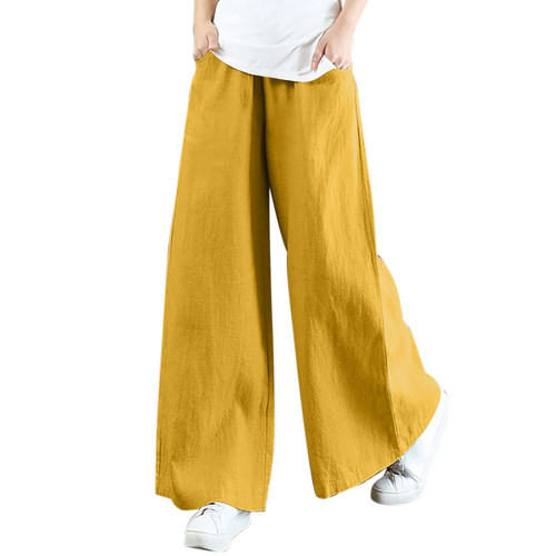 Fheaven Women's Wide Leg Palazzo Lounge Pants with Pockets Tie Dye Solid Boho Hippie Lounge Palazzo Pants Hippie Pants Yellow