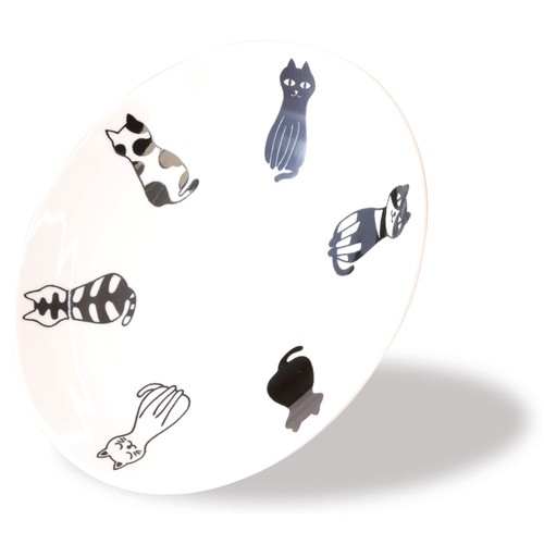 Product of Gifu Japan Mino Ware Serving Plate, Sitting Cats Design, Lightweight, Japanese Ceramic Plate, Microwave/Dishwasher Safe, 6.3"