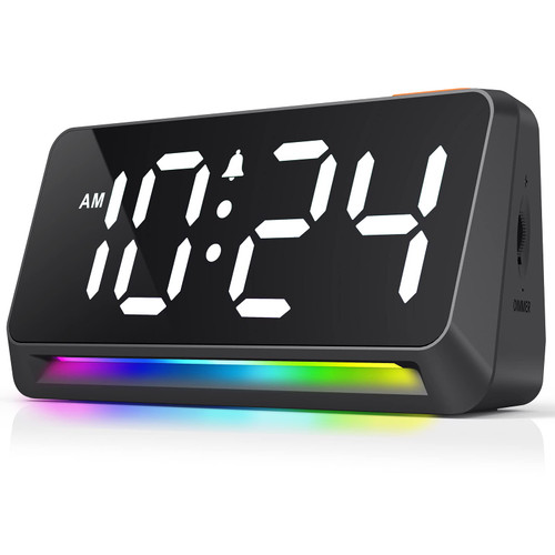 XUANZIT [RGB] Super Loud Alarm Clock for Bedroom, Heavy Sleepers, Adults, Teens, Kids | Small Bedside Digital Clock with Dynamic RGB Atmosphere Night Light, LED Display, USB Charger