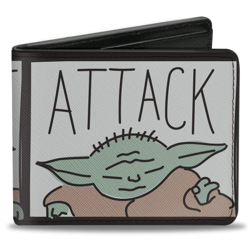 Buckle-Down Men's Wallet, Bifold, Star Wars The Child Attack Protect Blocks Black, Vegan Leather, 4.0" x 3.5"