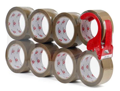 8 Pack Heavy Duty Brown Packing Tape with Dispenser, 2.6 mil, 1.88 inch x 55 Yards, Ultra Strong, Refill for Industrial Shipping Box Packaging Tape for Moving, Office, & Storage