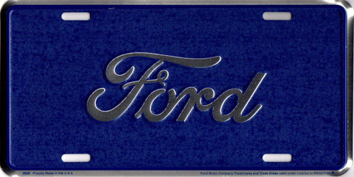 HangTime Ford Script Blue Metal License Plate