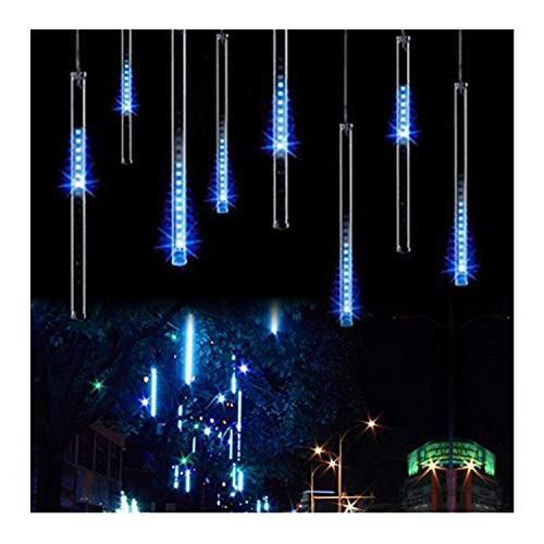 OMGAI LED Meteor Shower Rain Lights - Waterproof Drop Icicle Snow Falling Raindrop 30cm 8 Tubes Cascading Lights for Wedding Xmas Home Décor, Blue (UL Listed Plug)