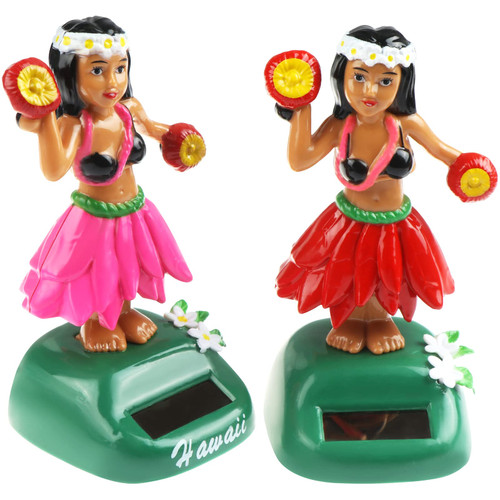 Decsun 2 Pack Solar Powered Hula Girl Solar Dancers Figures Car Hula Girl Dashboard Car Dashboard Dancing Figure Hawaiian Hula Toy Shaking Head Dancer for Car Interior Party Decor(Color RED Pink)