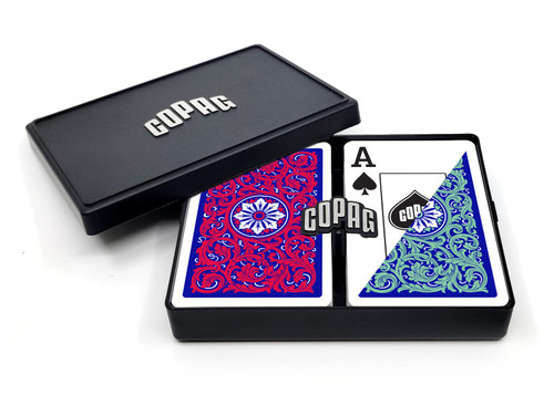 Copag 1546 Neoteric Design 100% Plastic Playing Cards, Bridge Size Green/Red Double Deck Set (Jumbo Index)