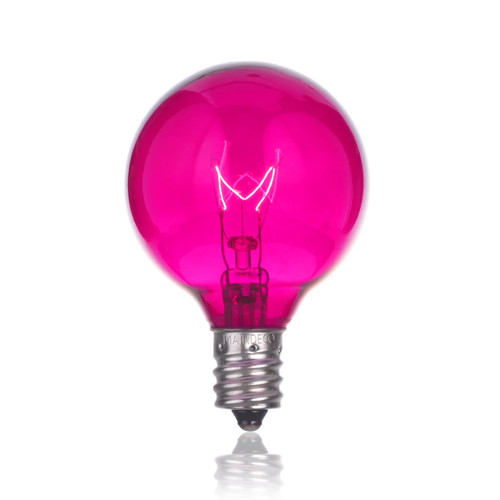MAINDECO 25 Pack G40 Globe Christmas Light Bulbs, Clear Pink Glass Incandescent Replacement Bulbs, E12/C7 Candelabra Base, UL Listed Patio String Lights Bulbs for Indoor Outdoor Decorative, 5W