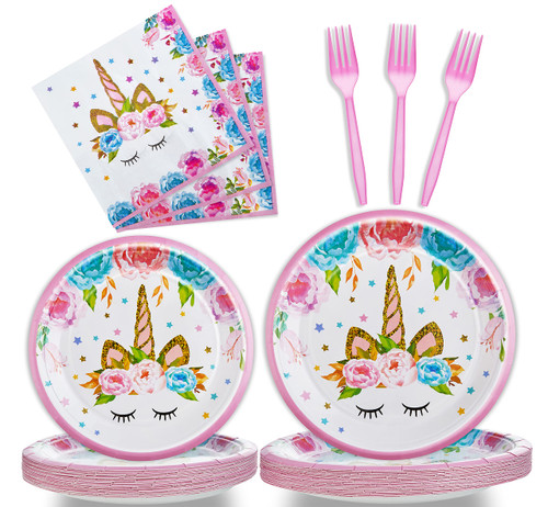 96 Pcs Unicorn Birthday Party Plates Napkins Forks Supplies Tableware Set Disposable Table Unicorn Theme Decoration for Girl Birthday Party or Baby Shower, Serves 24 Guests 96 Pcs Unicorn Birthday Party Plates Napkins Forks Supplies Tableware Set Disposable Table Unicorn Theme Decoration for Girl Birthday Party or Baby Shower, Serves 24 Guests