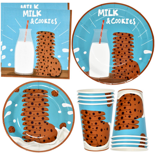 Milk and Cookies Party Supplies Tableware Set 24 9" Plates 24 7" Dessert Plate 24 9 Oz. Cups 50 Lunch Napkins for Chocolate Chip Cookie & Milk Drink Happy Birthday Disposable Paper Goods Decorations Milk and Cookies Party Supplies Tableware Set 24 9" Plates 24 7" Dessert Plate 24 9 Oz. Cups 50 Lunch Napkins for Chocolate Chip Cookie & Milk Drink Happy Birthday Disposable Paper Goods Decorations