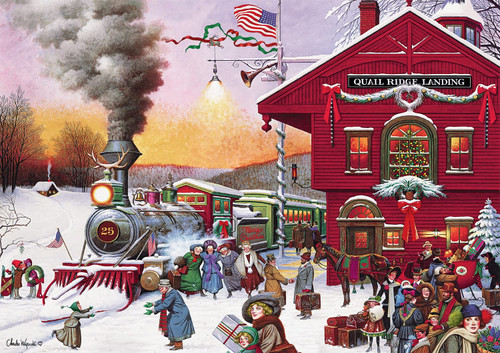 Buffalo Games - Charles Wysocki - Whistle Stop Christmas - 500 Piece Jigsaw Puzzle Red, Violet, Green, 21.25"L X 15"W Buffalo Games - Charles Wysocki - Whistle Stop Christmas - 500 Piece Jigsaw Puzzle Red, Violet, Green, 21.25"L X 15"W