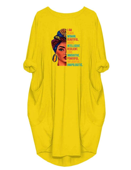 WbJetr Yellow Woman Beautiful Magic Long Sleeve Loose Pocket Oversize Tunic Dress