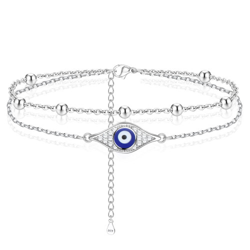 VALDEAS Butterfly Anklet Silver Anklets for Women 925 Sterling Silver Ankle Bracelet Infinity Evil Eye Layered Anklet Beaded Anklets Adjustable Summer Beach Foot Jewelry Evil Eye