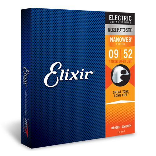 Elixir Strings - Nickel Plated Steel Electric Guitar Strings with NANOWEB Coating - Elixir Electric Guitar Strings - 7-String Super Light (.009-.052)