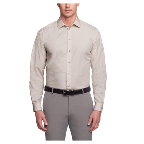 Kenneth Cole Unlisted Men's Dress Shirt Regular Fit Solid , Almond, 17"-17.5" Neck 34"-35" Sleeve