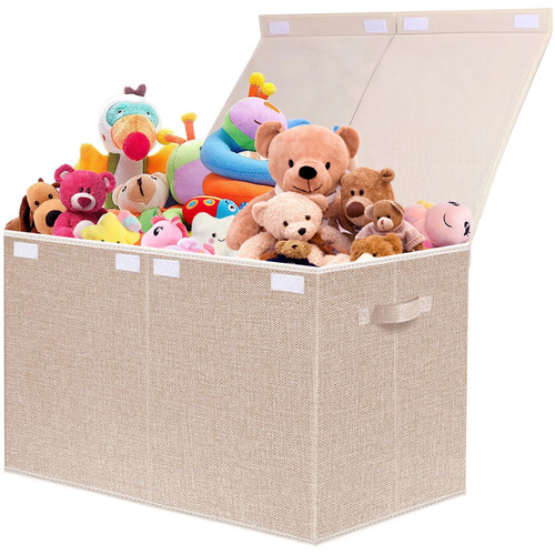 VERONLY Large Toy Box Chest Storage with Lid - Collapsible Kids Toys Boxes Organizer Bins Baskets Container with Handles for Boys, Girls, Nursery, Playroom, Clothes,Beige Blanket, Bedroom