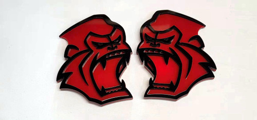 Usudu Pair 3D Raised Angry Monkey Gorilla Baboons Car Auto Emblem Badges Nameplate Compatible with Mustang Charger Challenger Corvette (Red)