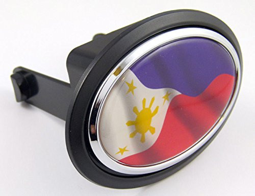 Philippines Flag Hitch Cover Cap 2" Receiver Black with Chrome & Dome