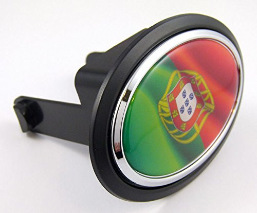 Portugal Portugese Flag Hitch Cover Cap 2" Receiver Black with Chrome & Dome