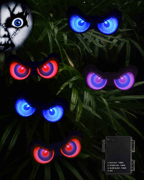 HOUNE Halloween Decorations Halloween Glowing Eyes String Lights with Timer, 3 Lighting Modes Peeping Eyes, Waterproof Battery Operated String Lights for Halloween Indoor-Outdoor Decor (5 Pack)