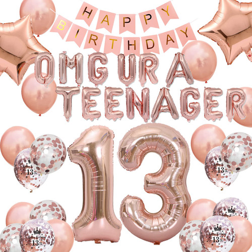 13th Birthday Decorations for Girl Rose Gold, OMG UR A Teenager Balloons Birthday Banner Number 13 Birthday Foil Balloons Confetti Balloons for 13 Years Old Birthday Girls 13th Birthday Decorations for Girl Rose Gold, OMG UR A Teenager Balloons Birthday Banner Number 13 Birthday Foil Balloons Confetti Balloons for 13 Years Old Birthday Girls