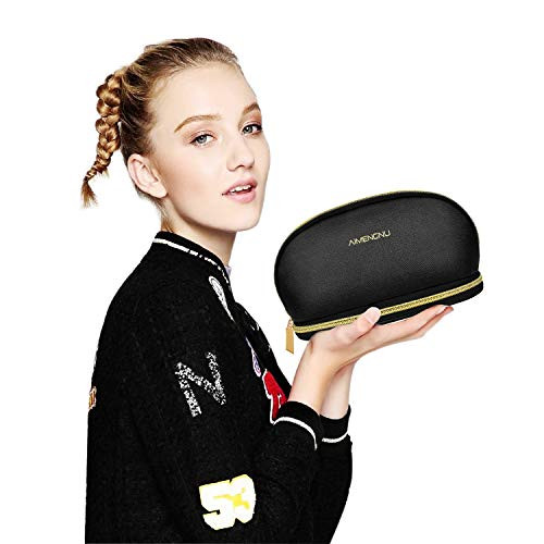 Qookiee Cosmetic Makeup Bag Double Layer, Handy Makeup Pouch Clutch Organizer Travel Cosmetic Beauty Bag for Womens Accessories & Toiletries, Black