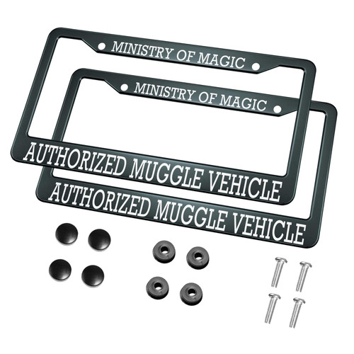 HOSNYE Ministry of Magic Authorized Muggle Vehicle License Plate Frame Metal 2 Pcs 2 Holes Black Licenses Plates Frames Front Licenses Plate Covers Car Tag Frame for Women Men US Vehicles