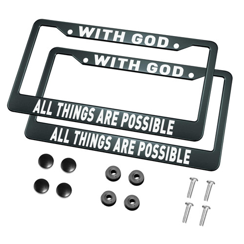 HOSNYE with God All Things are Possible License Plate Frame Metal 2 Pcs 2 Holes Black Licenses Plates Frames Front Licenses Plate Covers Car Tag Frame for Women Men US Vehicles HOSNYE with God All Things are Possible License Plate Frame Metal 2 Pcs 2 Holes Black Licenses Plates Frames Front Licenses Plate Covers Car Tag Frame for Women Men US Vehicles