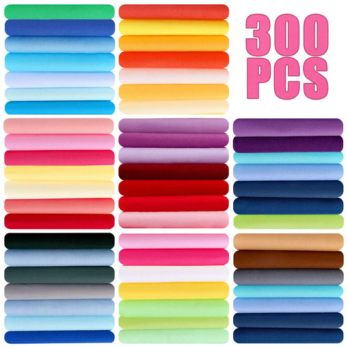 Mixweer 300 Pcs 4 x 4 Inches Cotton Quilting Squares Cotton Poplin Fabric Squares Solid Colors Quilting Fabric Bundles for Beginners DIY Sewing Patchwork Scrapbooking Craft (Colorful)