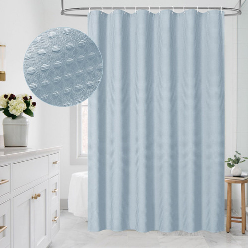 MitoVilla Blue Waffle Small Stall Shower Curtain 36 x 72, Half Size Fabric Narrow Shower Curtains for Bathroom Decor, 36 inch Weighted Shower Curtain Set with Plastic Hooks, Fog Blue MitoVilla Blue Waffle Small Stall Shower Curtain 36 x 72, Half Size Fabric Narrow Shower Curtains for Bathroom Decor, 36 inch Weighted Shower Curtain Set with Plastic Hooks, Fog Blue