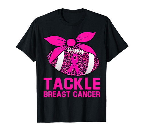 Woman Tackle Football Pink Ribbon Breast Cancer Awareness T-Shirt
