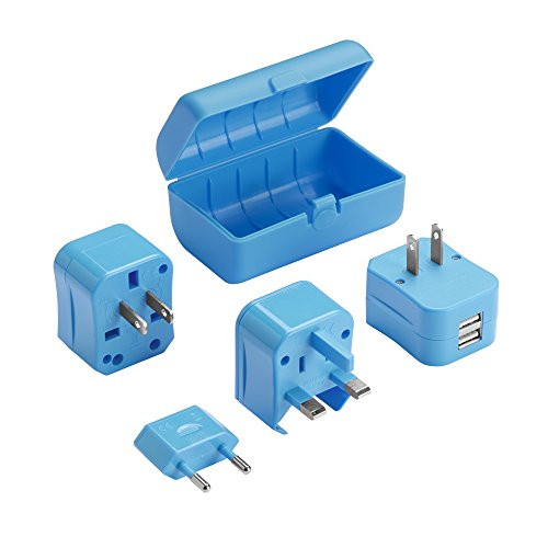 Lewis N Clark Adapter Plug Kit W/ 2.1a Dual USB Charger, Blue