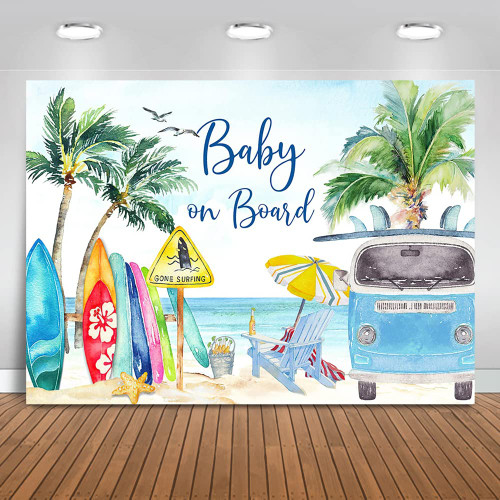 Mocsicka Baby on Board Baby Shower Backdrop Summer Beach Baby Shower Background Surfing Boy Baby Shower Party Cake Table Decoration Banner Photo Booth Props (7x5ft) Mocsicka Baby on Board Baby Shower Backdrop Summer Beach Baby Shower Background Surfing Boy Baby Shower Party Cake Table Decoration Banner Photo Booth Props (7x5ft)