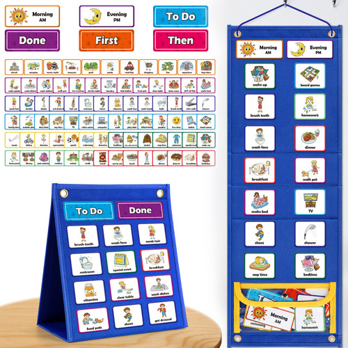 Torlam Visual Schedule for Kids Chore Chart, Morning Bedtime Routine Chart for Toddlers, Responsibility Daily Schedule Board Communication Cards Autism Learning Materials for Home School, 86 Cards