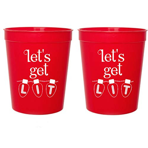 Mandeville Party Company Christmas Red Plastic Stadium Cups - Let's get Lit (10 Cups)