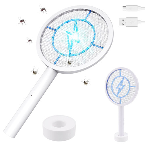 Lanpuly Electric Fly Swatter, Bug Zapper Mosquito Killer for Indoor Outdoor, 4000 Volt Electric Fly Killer Pest Insects Control Racket Zap with Base for Mosquito Gnat Fly Wasp, Safe to Touch