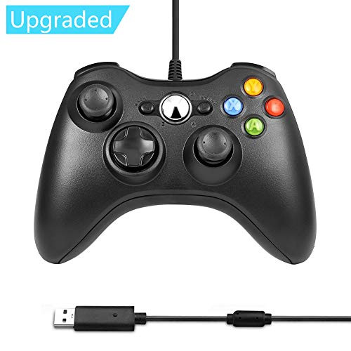 RegeMoudal Xbox 360 PC Game Wired Controller for Microsoft Xbox 360 and Windows PC (Windows 10/8.1/8/7) with Dual Vibration and Ergonomic Wired Game Controller. (wired black upgraded)