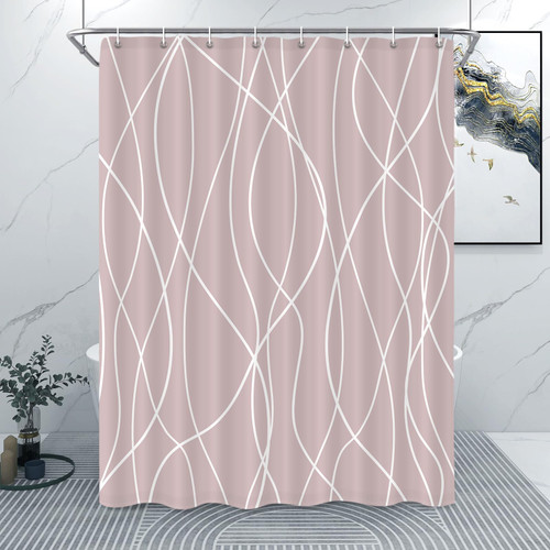 Punkray Pink Shower Curtain for Bathroom with Hooks Shower Curtain Set,White Stripe Bath Curtains Decorative Shower Curtains Water Repellent Washable, 54x72