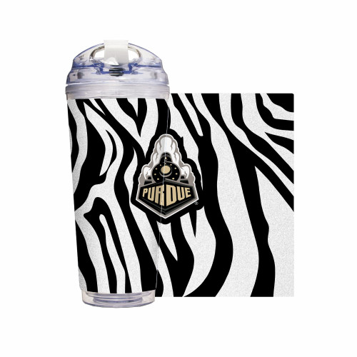 Rico Industries NCAA Purdue Boilermakers Glitter 24oz Acrylic Tumbler with Hinged Lid