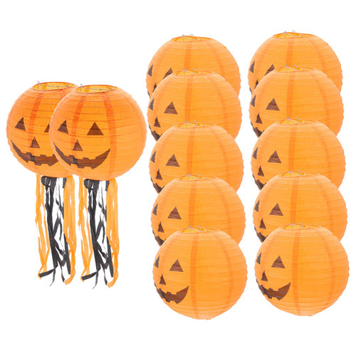 DOITOOL 12pcs Halloween Lantern Chinese Decor Outdoor Decor Japanese Paper Lanterns Paper Lantern Decoration Halloween Hanging Ornament Halloween Party Lantern Festival Paper Lanterns