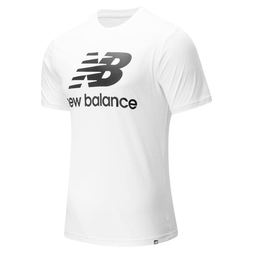 New Balance Men's NB Essentials Stacked Logo Short Sleeve, White , Medium