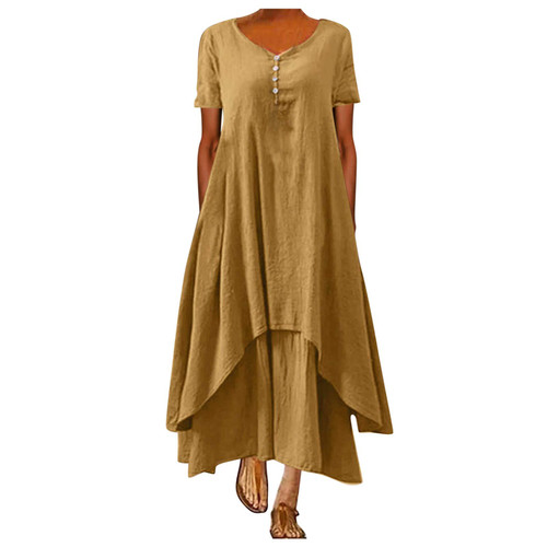 Dresses for Women 2023 Wedding Guest Dress Sleeve V-Neck Women Casual Long Solid Dress Short Loose Irregular Women's Yellow Dresses for Women 2023 Wedding Guest Dress Sleeve V-Neck Women Casual Long Solid Dress Short Loose Irregular Women's Yellow