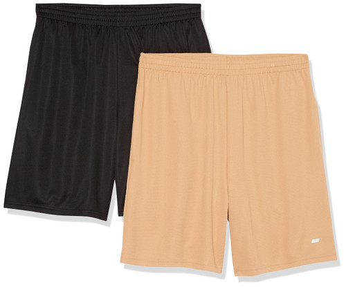 Amazon Essentials Men's Performance Tech Loose-Fit Shorts (Available in Big & Tall), Pack of 2, Camel/Black, Large